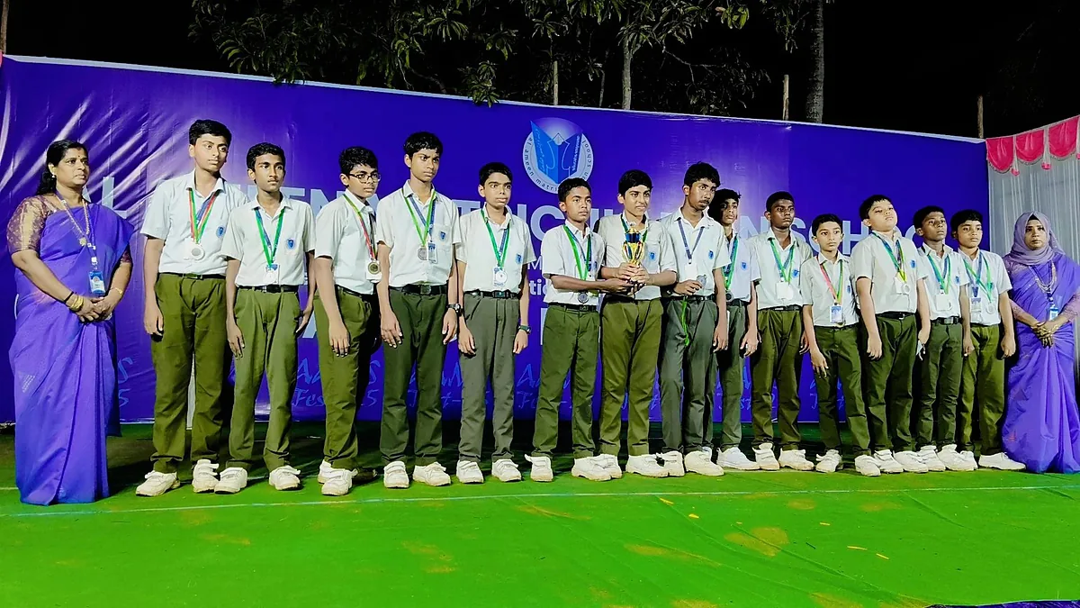 Students receiving recognition on a school stage